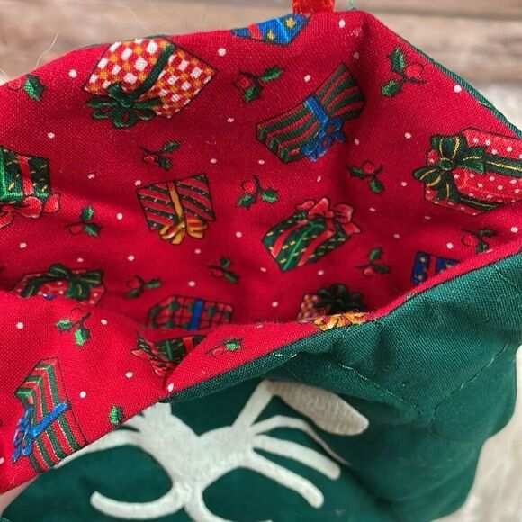 Vintage Quilted Cat Christmas Holiday Stocking Door Hanger Decor Green Red White - Picture 6 of 6